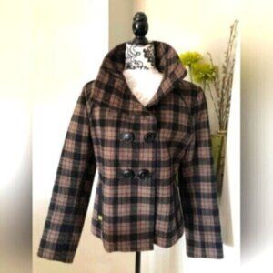 Soia & Kyo  Plaid Wool Pea Coat Womens Sz Large